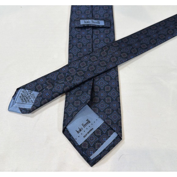 Italo Ferretti Blue Silk Geometric Medallion Mens Tie Made In Italy Designer - Picture 4 of 5
